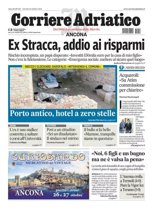 Prima-pagina-corriere adriatico-edizione-di-oggi-24-10-2024